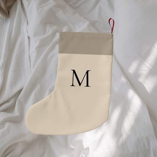 Beige Monogram, modern minimalistisch Kleiner Weihnachtsstrumpf