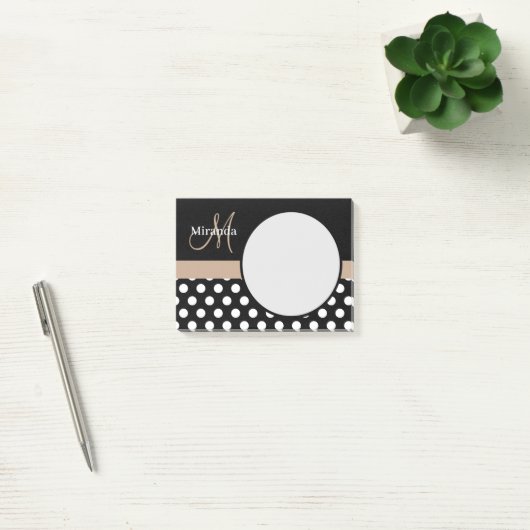 Beige Monogram Schwarz-weiß Polka Dot Post-it Klebezettel (Büro)