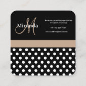 Beige Monogram Schwarz-weiß Polka Dot Quadratische Visitenkarte (Rückseite)