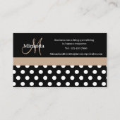 Beige Monogram Schwarz-weiß Polka Dot Visitenkarte (Rückseite)