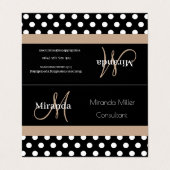 Beige Monogram Schwarz-weiß Polka Dot Visitenkarten (Außenseite Aufgefaltet)