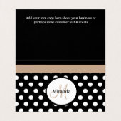 Beige Monogram Schwarz-weiß Polka Dot Visitenkarten (Innenseite Aufgefaltet)