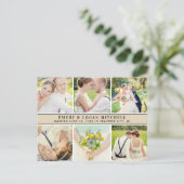 Beige Monogram Wedding Foto Collage Danke Postkarte (Stehend Vorderseite)