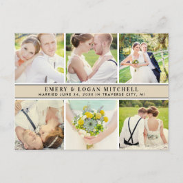 Beige Monogram Wedding Foto Collage Danke Postkarte