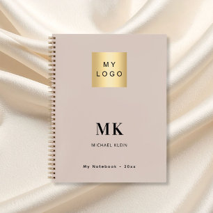 Beige Monogramm-Anfangsbuchstaben Firmenlogo Notizblock