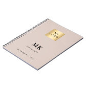Beige Monogramm-Anfangsbuchstaben Firmenlogo Notizblock (Linke Seite)