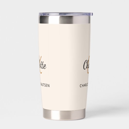 Beige Monogramm Initialen Name einfach Thermobecher (Links)