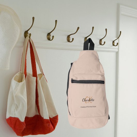 Beige Monogramm-Initialen Name modern Crossbody Bag