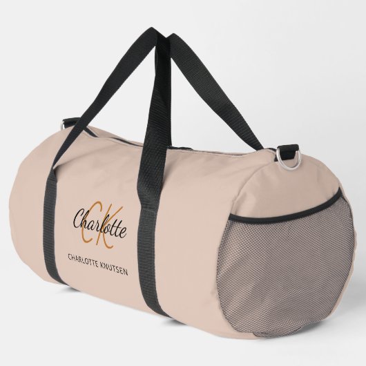 Beige Monogramm-Initialen Name modern Duffle Bag (Rechte Ecke)