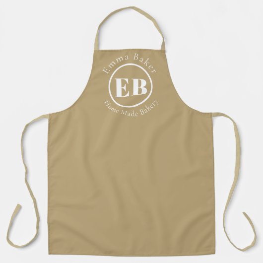 Beige Monogramm Kochschürze mit individuellem Bäck Schürze (Vorderseite)