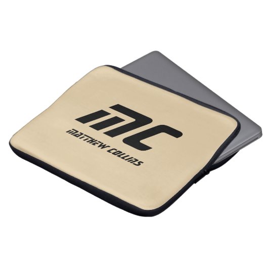 Beige Monogramm Minimalistischer Name Schwarzer Te Laptopschutzhülle (Vorne Oben)