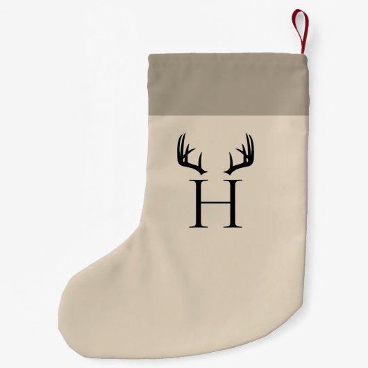 Beige Monogramm moderne Antlers Kleiner Weihnachtsstrumpf (Rückseite)
