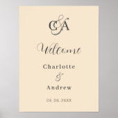 Beige Monogramm moderner einfacher Hochzeitsempfan Poster (Vorne)