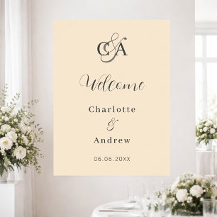 Beige Monogramm moderner einfacher Hochzeitsempfan Poster