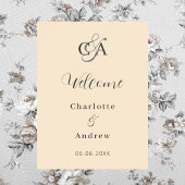 Beige Monogramm moderner einfacher Hochzeitsempfan Poster