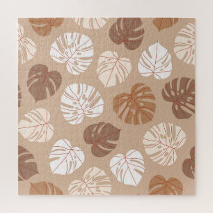 Beige Monstera-Blätter: Trendiges handgezeichnetes Puzzle