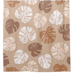 Beige Monstera-Blätter: Trendy, handGezeichnet Mus Duschvorhang