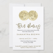 Beige Moon Twins Baby Dusche Einladung (Vorderseite)