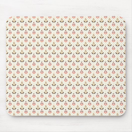 Beige mousepad with a repeating floral pattern (Vorne)