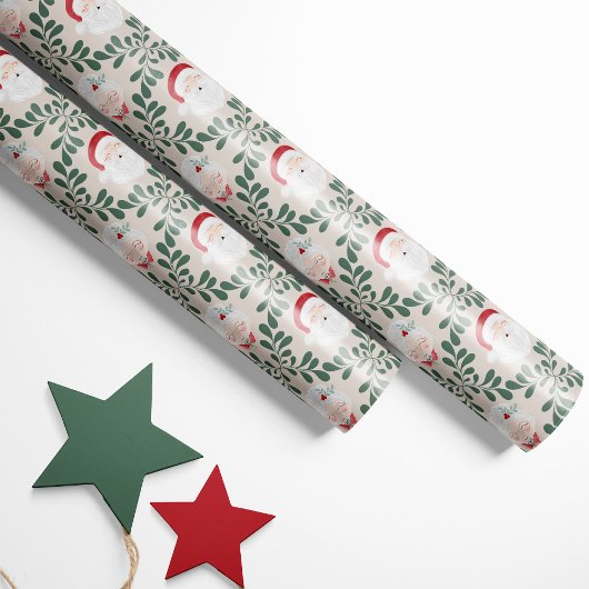Beige Mr. & Mrs. Claus Christmas Wrapping Paper Geschenkpapier