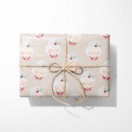 Beige Mrs. Claus Gesichter Weihnachtspapier Geschenkpapier