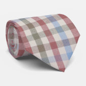 Beige Multicolor Kariert Blue Green Stripes Krawatte (Gerollt)