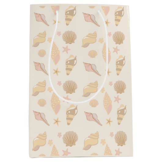 Beige Muschelmuster Mittlere Geschenktüte (Vorderseite)