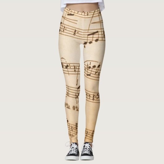 Beige Musiknoten Leggings (Vorderseite)