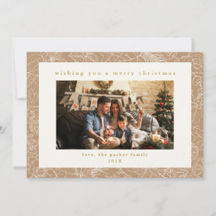 Beige Muster Custom Foto Weihnachtskarte Feiertagskarte