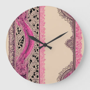 Beige N Pink Spitze AI-Kunst  Große Wanduhr