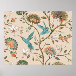 Beige nahtlose Muster mit stilisierten Blume und b Poster