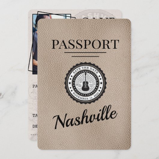 Beige Nashville Passport Save the Date (Vorne/Hinten)