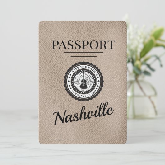 Beige Nashville Passport Save the Date (Stehend Vorderseite)