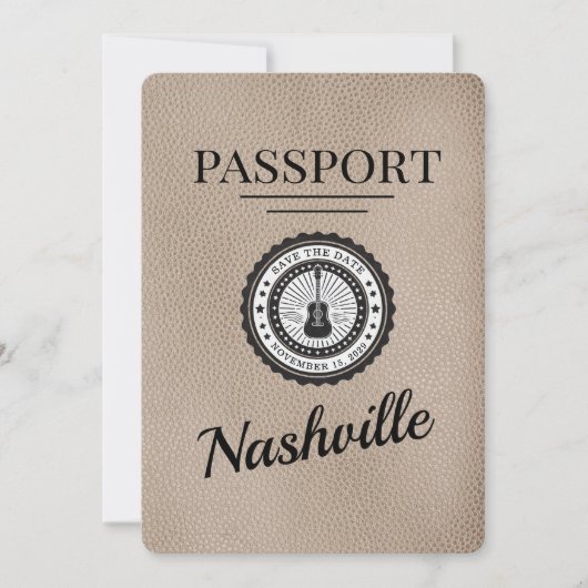 Beige Nashville Passport Save the Date (Vorderseite)