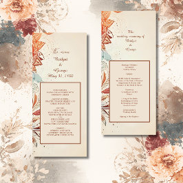 Beige natürliche Vintage Hochzeitsprogramm & Menü Programm