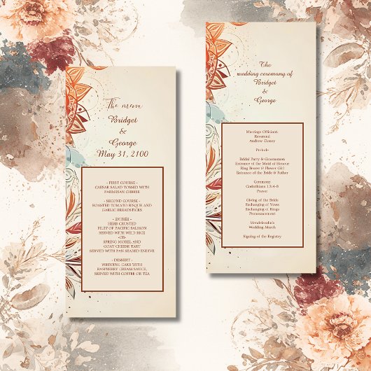 Beige natürliche Vintage Hochzeitsprogramm & Menü Programm