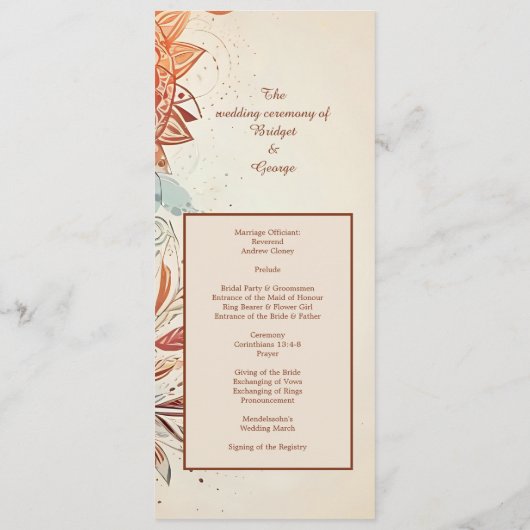 Beige natürliche Vintage Hochzeitsprogramm & Menü Programm (Rückseite)