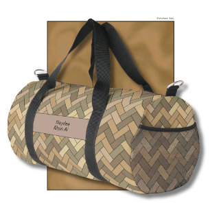 Beige Natürliches Fischgrät-Name-Reise Duffle Bag