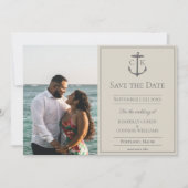 Beige Nautic Monogram Foto Save the Date (Vorderseite)