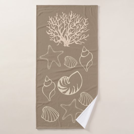 Beige Nautical Seashell Bath Towel Badehandtuch (Badehandtuch)