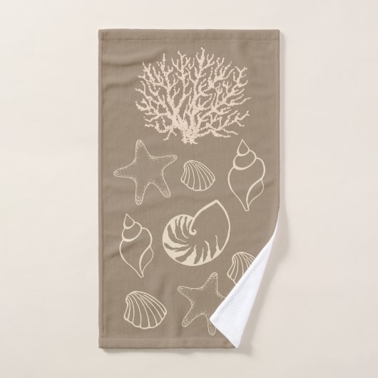 Beige Nautical Seashells Bath Towel Set (Handtuch)