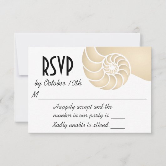 Beige Nautilus Muschel Beach Wedding RSVP Karte (Vorderseite)