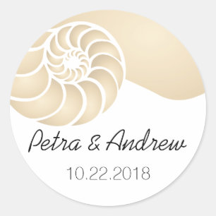 Beige Nautilus Muschel Beach Wedding Runder Aufkleber