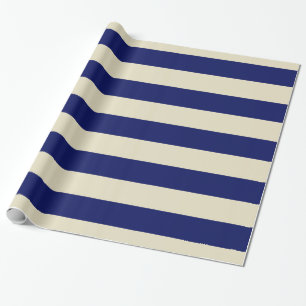 Beige, Navy Blau XL Streifen Muster V Geschenkpapier