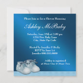 Beige Navy Blue Baby Carriage Boy Dusche Einladung (Rückseite)