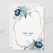 Beige Navy Blue Elegant Floral Gold Frame Wedding Einladung (Rückseite)