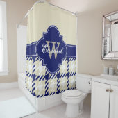 Beige Navy Blue Whit 1I CB Ribbon Name Duschvorhang (Beispiel)