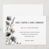 Beige Neutral Floral Wedding Einladung (Vorne/Hinten)