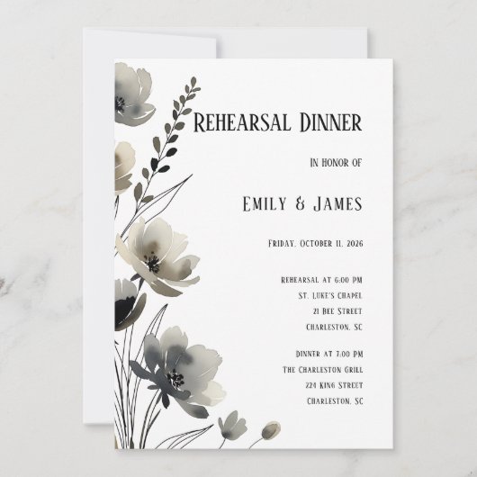Beige Neutral Floral Wedding Einladung (Vorderseite)