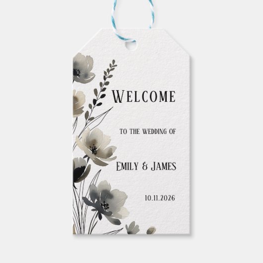 Beige Neutral Floral Wedding Geschenkanhänger (Vorderseite)